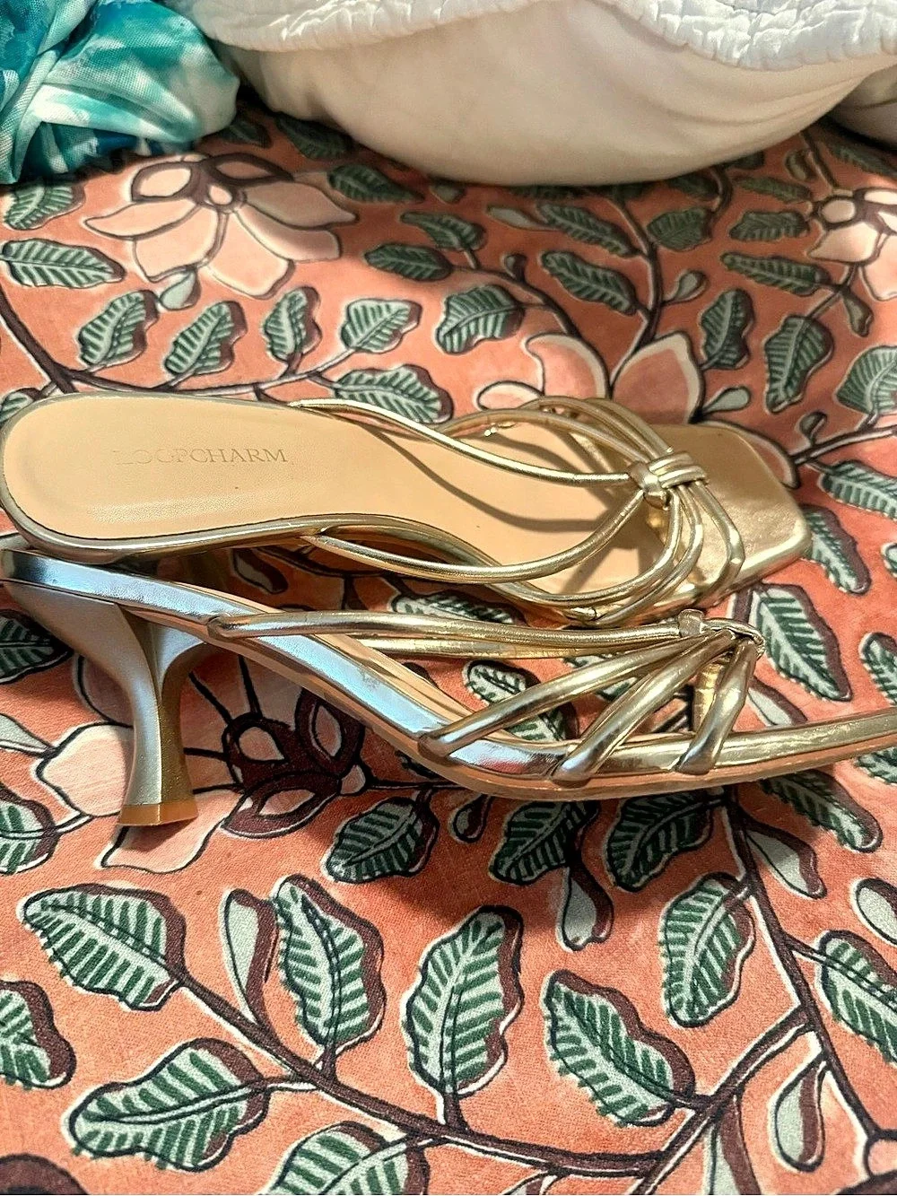 LOOPCHARM Gold Strappy High Heel Sandals